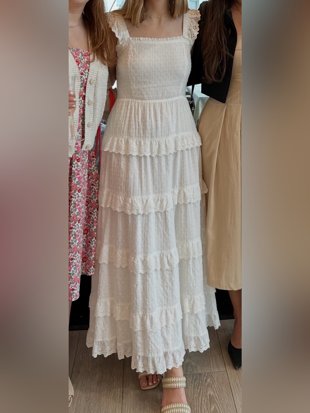 Lost + Wander White Eyelet Tiered Maxi Dress